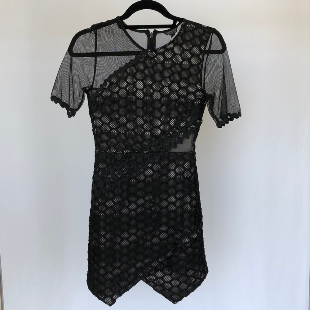 Topshop Sheer Sleeve Stretch Black Dress Size 2